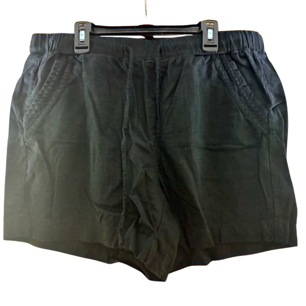 Briggs Shorts Womens Large Black Excellent Linen Blend Drawstring Elastic Waist